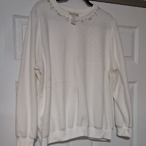 Alfred Dunner White Embellished Sweatshirt with Rhinestones